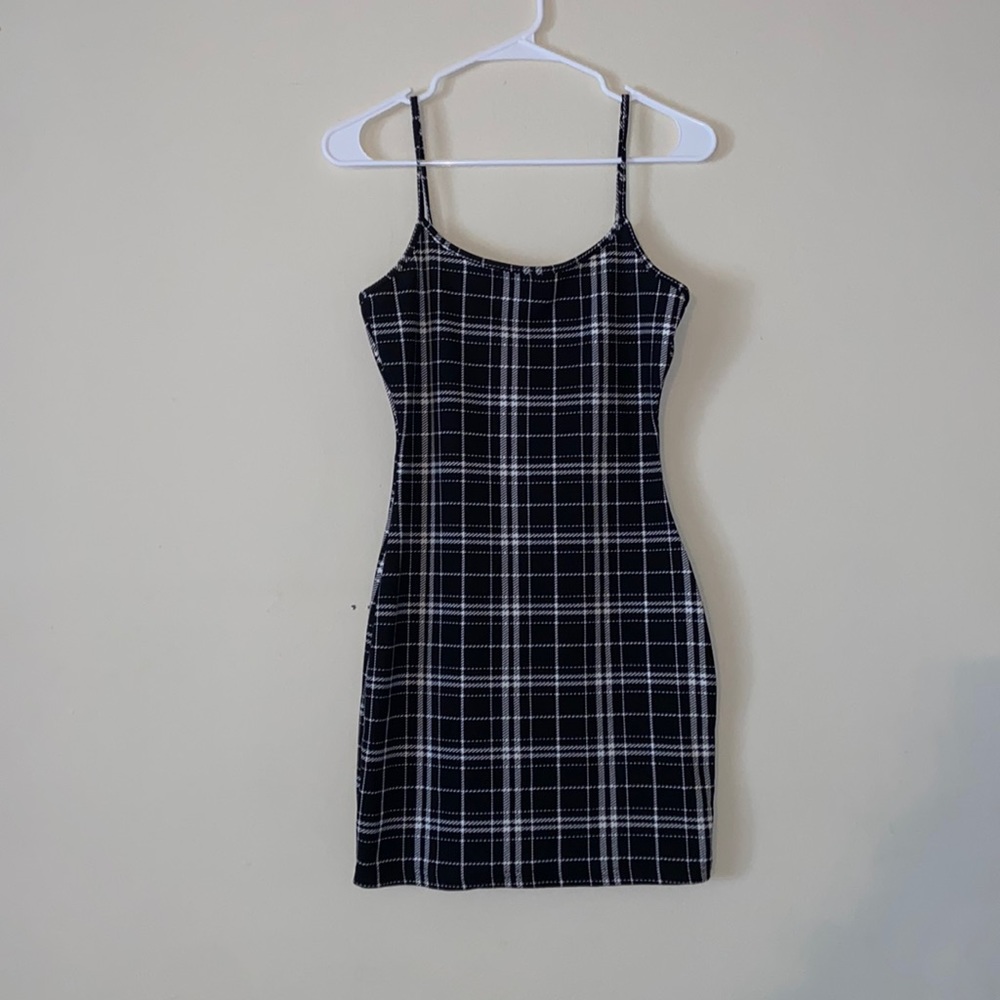 A plaid black and white mini dress. Super flattering and comfortable!